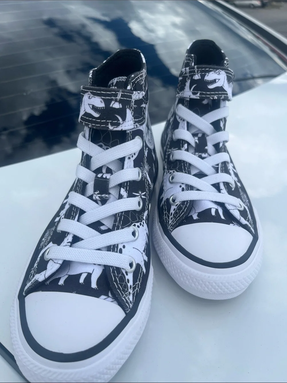 Converse Kids' High Top Sneakers - Black/White Dino Print